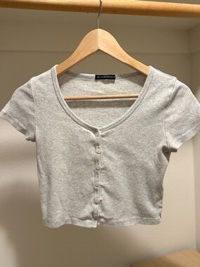 Brandy Melville Heather Gray Button-Up Cotton Crop Top